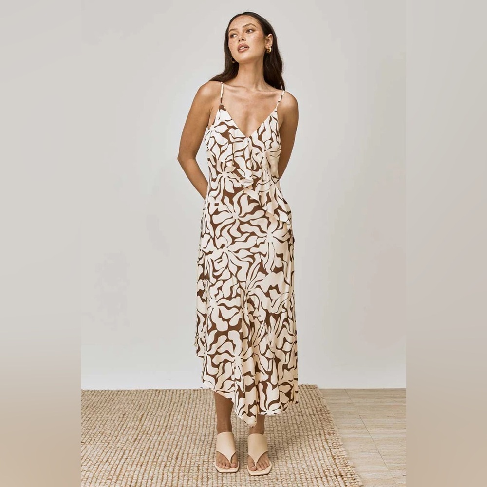 MON RENN High Tide Strappy Midi Dress Coffee 8 - Picture 3 of 11